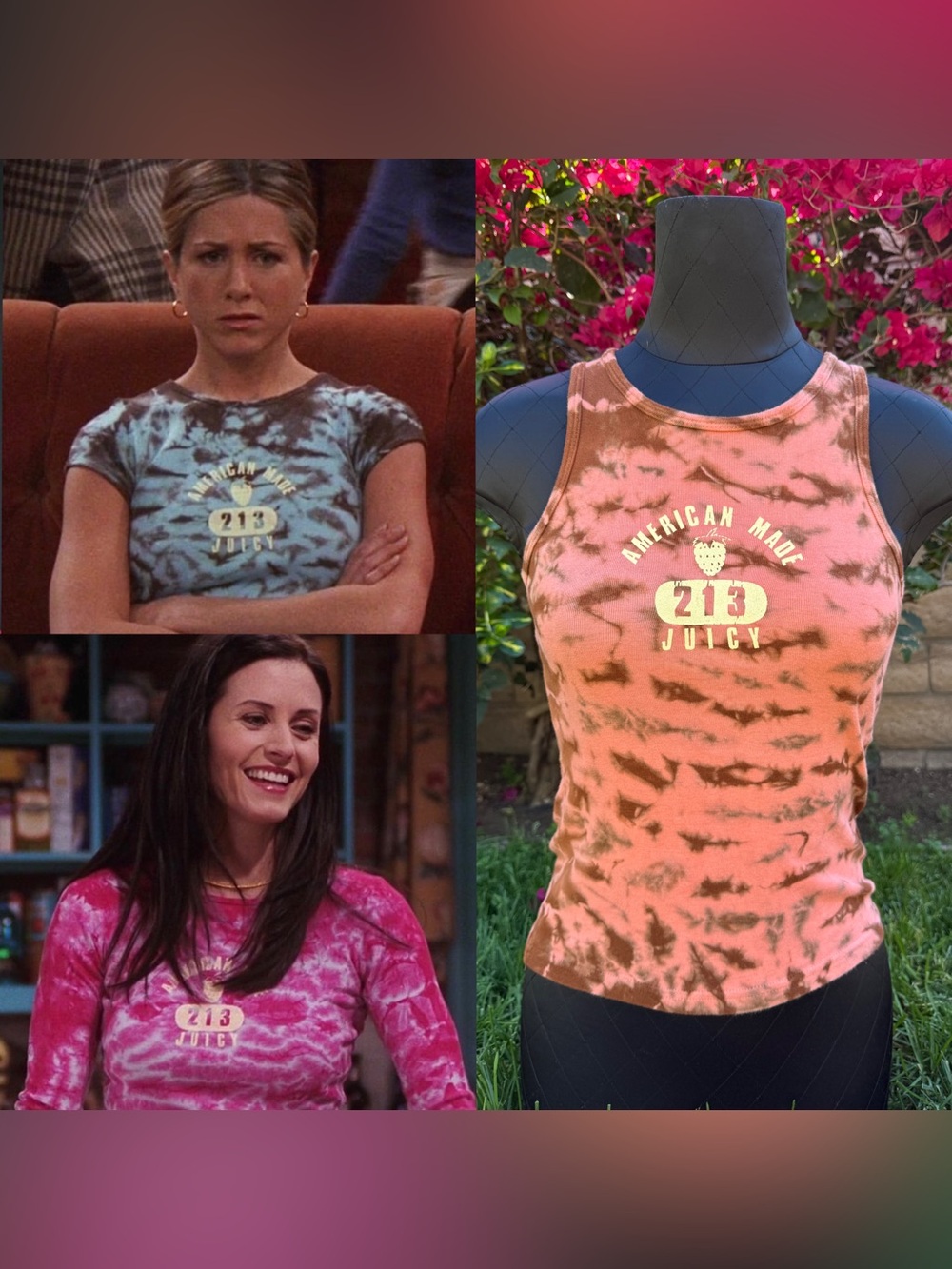 vintage y2k juicy couture 100% cotton tie dye tank top, as seen in friends